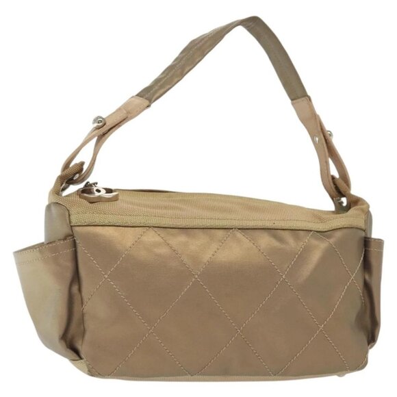 CHANEL Paris Biarritz Shoulder Bag Coated Canvas Beige Silver CC Auth BA4942 - Picture 1 of 16